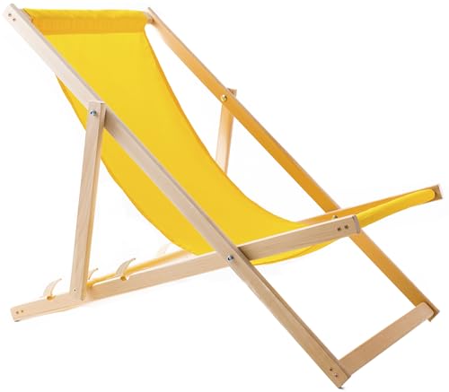 WOODOK Liegestuhl Klappbar - Gartenliege Klappbar bis 120kg, Sonnenliege aus Buchenholz ohne Armlehne - 3-Stufige Rückenlehnenverstellung (Gelb)
