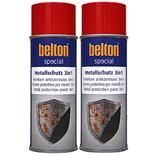 ECI 2x Belton Metallschutzlack 3in1 400 ml Metallschutzfarbe Schutzlack Rostschutzfarbe Rostschutzlack Farbe nach Wahl (Feuerrrot)