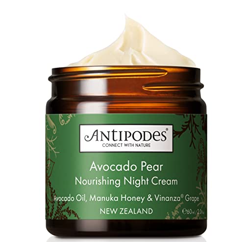 Avocado Pear Nourishing Night Cream - Anti Aging Collagen Creme - mit Avocadoöl & neuseeländischem Manuka-Honig - trockene Haut & reife Haut - 60ml