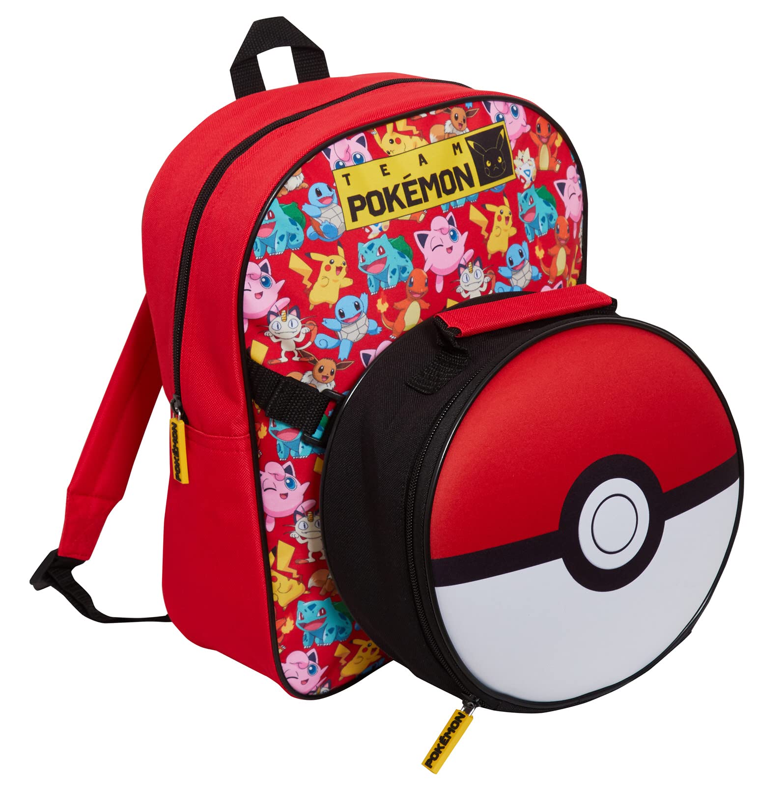 Pokemon Rucksack mit Poke Ball Kühler Lunchtasche für Schule Jungen Mädchen Pikachu 2-teiliges Set Abnehmbare isolierte Sandwichbox für Snacks heiß oder kalt