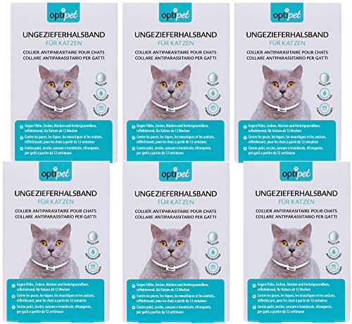OptiPet 6X Ungezieferhalsband für Katzen, 4 Monate Schutz gegen Flöhe, Zecken,Mücken, Milben, reflektierend, für Katzen ab 12 Wochen