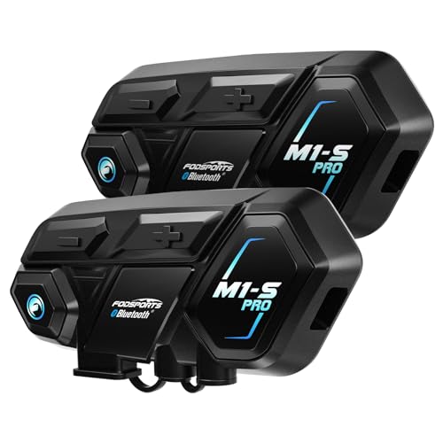 Fodsports M1-S Pro Motorrad Bluetooth Headset, Helm Intercom mit Geräuschunterdrückung, 900mAh, Motorradhelm Gegensprechanlage Kommunikationssystem mit 8 Teilnehmern, GPS, FM Radio, Wasserdichtes