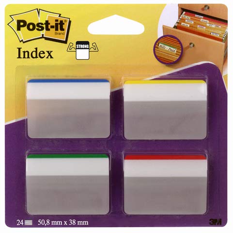 Post-it® Haftmarker Index STRONG, gebogen, 50,8 x 38 mm, 4farbig sortiert, 6 Blatt (4 Stück), Sie erhalten 1 Packung á 4 Stück