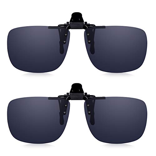 Read Optics Sparset 2er Pack Flip-Up Sonnenbrille: Clip-On Sonnen-Aufsatz für Brillen. Polarisierte UV-400 Sonnenschutz-Gläser für 100% UV-Schutz. Aus grauem bruchfestem Polykarbonat. Für Herren/Damen