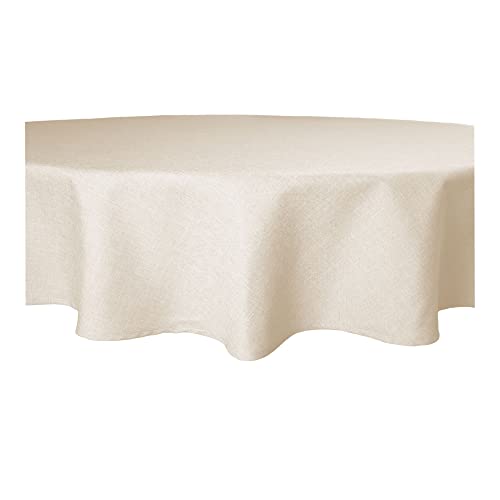 Tischdecke rund Leinenoptik Lotuseffekt Tischwäsche Wasserabweisend Tischtuch Fleckenabweisend Bügelfrei Abwischbar Waschbar Innen und Außen Perleffekt (180 cm, Ecru)