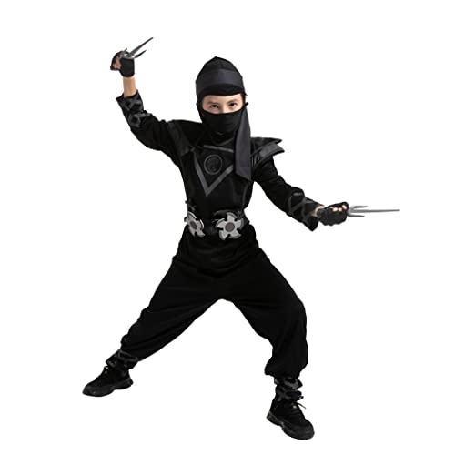 Spooktacular Creations Deluxe Schwarzer Ninja Kostüm Set mit Ninja Schaumstoff Zubehör Spielzeug für Kinder Kung Fu Outfit Halloween Ideen