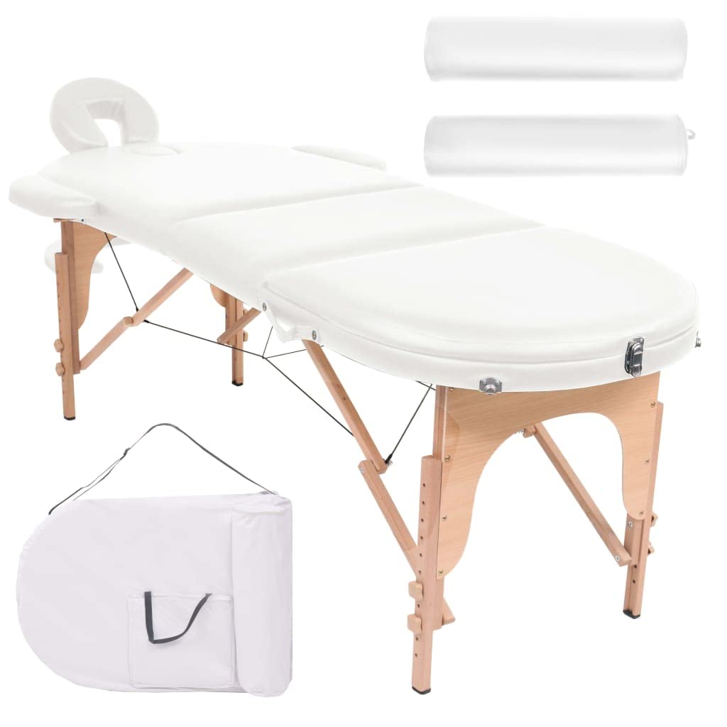 vidaXL Massageliege Tragbar mit 2 Lagerungskissen Therapie Massagetisch Massagebank Kosmetikliege Therapieliege Massage Liege 4cm Polsterung Weiß