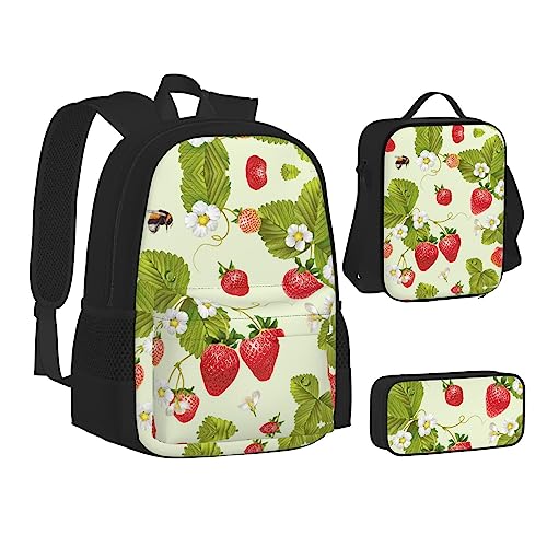 NEZIH Lovely Strawberry Print Leichte Wasser Taschen Isoliert Mittagessen Bleistift Fall Büchertasche Sets Rucksack Reise Daypack