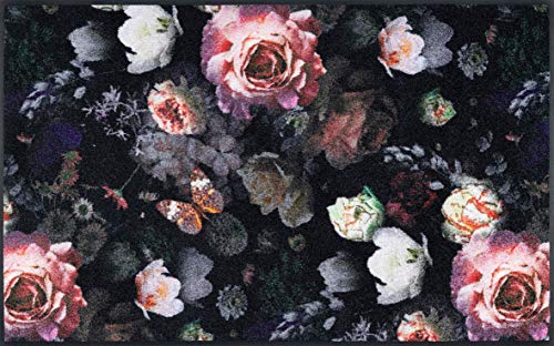 Wash + Dry Night Roses Fußmatte, Polyamid, schwarz, 75x120 cm