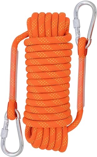 Kletterseil 10 mm Outdoor-Kletterseil, statisches Kletterseil, Baumkletter-Abseilseil, Nylonseil mit 2 Stahlhaken Nylon im Freien (Color : Orange)