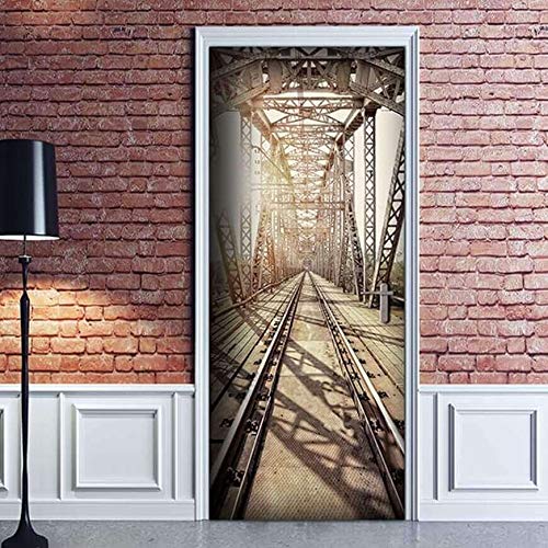Türtapete Türposter Kreative 3D-Eisenbahn Diy Schlafzimmer PVC Selbstklebend Türfolie Poster Tapete 77 X 200 cm