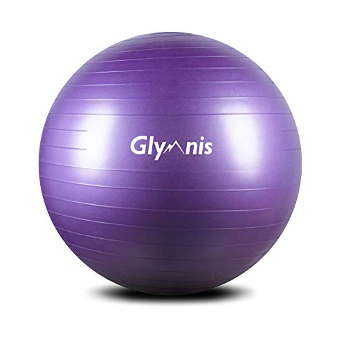 Glymnis Fitnessball Gymnastikball 55 cm/65 cm/75 cm, Anti-Burst Maximale Belastung 300 kg, rutschfeste Yoga-Ball mit Pumpe für Pilates, Training Yoga und Fitness, Lila 75 cm