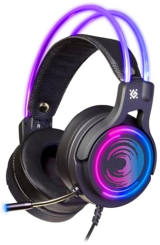 Defender® Kabelloses Bluetooth Gaming Headset, 7.1 Surround Sound, Gaming Kopfhörer mit Kabel für PS4, Xbox PC, Over-Ear-Kopfhörer mit abnehmbarem Noise-Cancelling-Mikrofon, LED-Licht, Schwarz