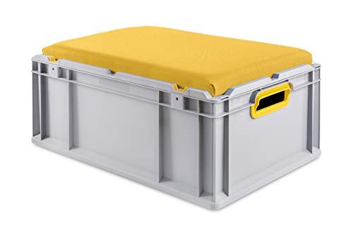 aidB Eurobox NextGen Seat Box, gelb, (600x400x265 mm), Griffe offen, Sitzbox mit Stauraum und abnehmbarem Kissen, 1St.