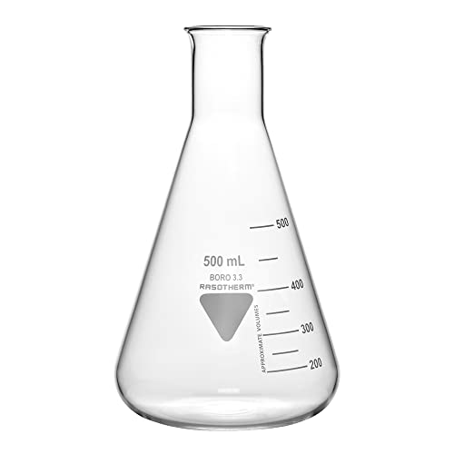 Rasotherm 1-0184 Borosilikat Glas Boro 3.3 Enghals Erlenmeyerkolben, 5000ml Kapazität Flasche, 365mm Höhe, Weiß