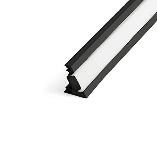 DQ-PP LED ALUMINIUM PROFIL | Corner 30 Grad | 2m | schwarz | milchglas Abdeckung | 4 Klammern und ohne Endkappen | Alu Schiene Leiste für LED-Streifen