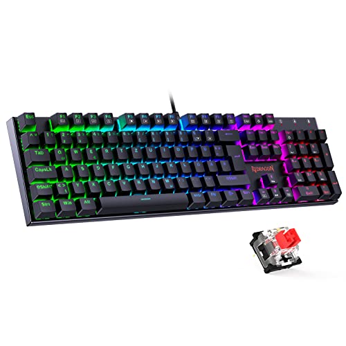 Gaming Tastatur, Redragon Mechanische Tastatur mit roten Schaltern, voll programmierbare Gaming Tastatur Mechanische, RGB Hintergrundbeleuchtung, Anti-Ghosting 105 Tasten für Windows PC Mac(DE Layout)