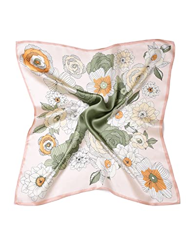 MayTree Seidentuch, buntes Halstuch für Damen aus 100% Maulbeer-Seide, quadratisch Sommerbluete 53x53 (Rosa)