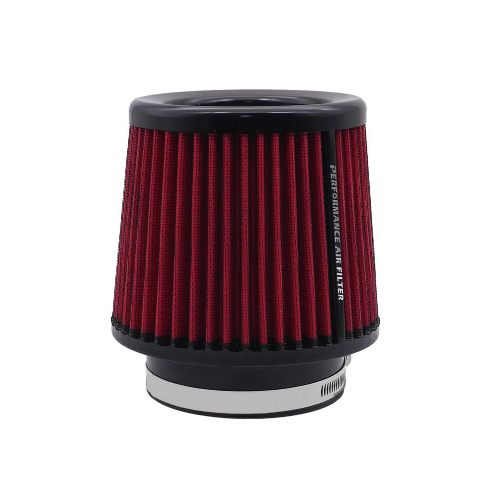 Universal-Luftfilter Tauschluftfilter für 76 mm 89mm 101mm Kaltluftfilter-Einlass-Induktions-Set Roter Universal-Hochleistungs-Luftfilter, Waschbarer und wiederverwendbarer (red)