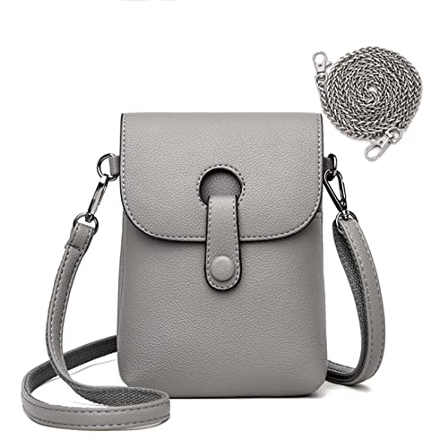 Handy Schultertasche Damen Handytasche zum Umhängen Klein Umhängetasche Handy Crossbody Brieftasche Leder mit Kette Handyhülle für iPhone 13/13 Pro Max/12 Pro/12/11, Samung S21/S20/S10 (Grau)