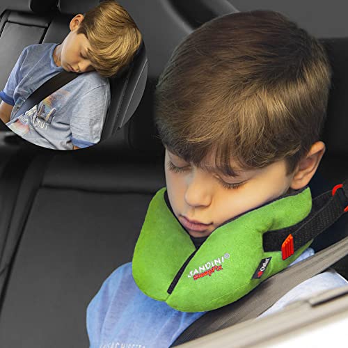 SANDINI SleepFix® Kids Outlast® - Kinder Schlafkissen/Nackenkissen mit Stützfunktion und Temperaturausgleich - Kindersitz-Zubehör für Auto/Fahrrad/Reise - Verhindert Abkippen des Kopfes im Schlaf