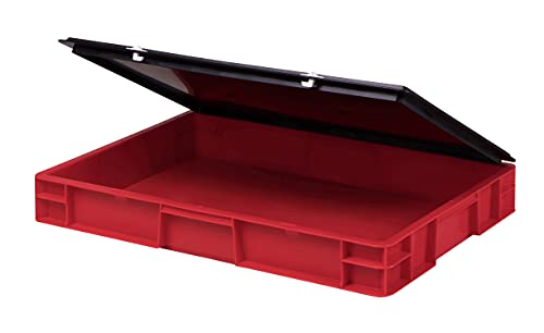 Stabile Profi Aufbewahrungsbox Stapelbox Eurobox Stapelkiste mit Deckel, Kunststoffkiste lieferbar in 5 Farben und 21 Größen für Industrie, Gewerbe, Haushalt (rot, 60x40x8 cm)