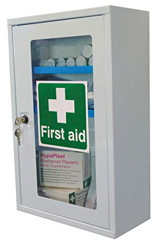 Safety Erste-Hilfe-Schrank mit transparenter Vorderseite und Einlegeböden, Schlüsselschloss und zwei Schlüsseln, leer geliefert