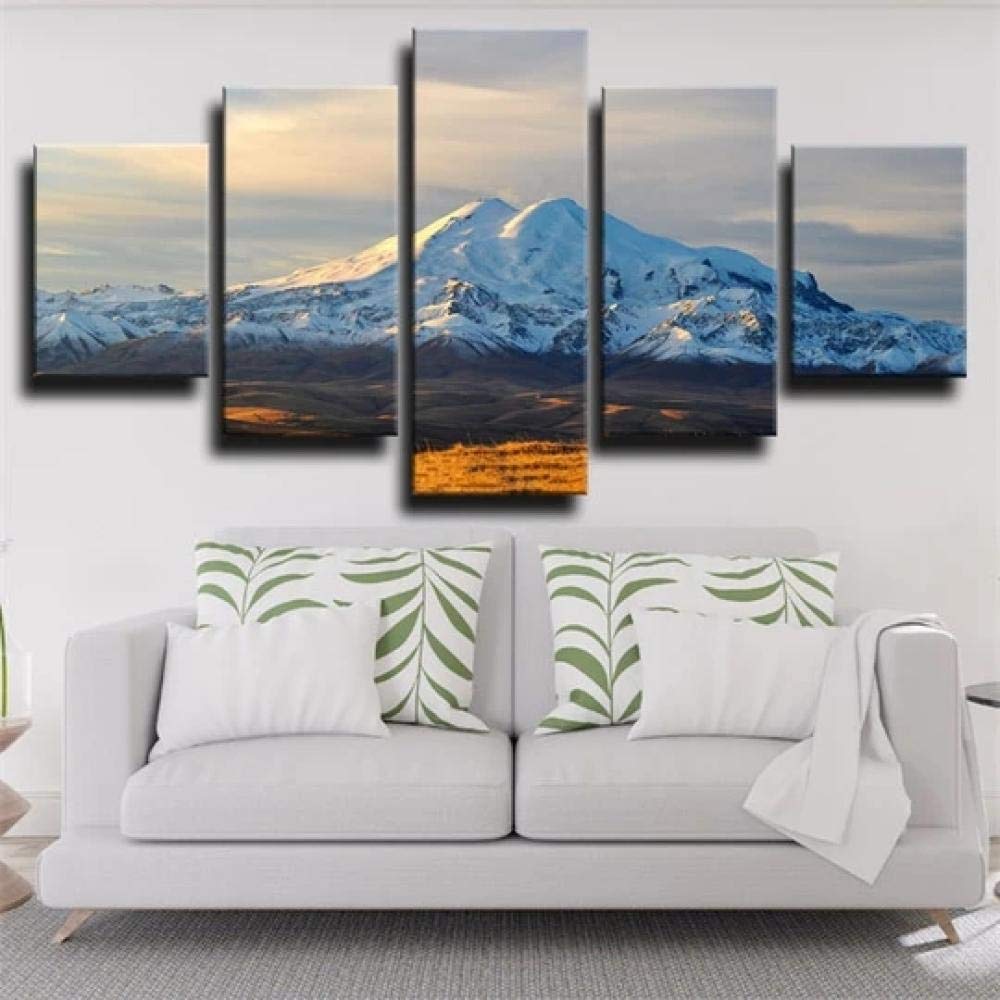 ZHRMGHG Bilder Leinwand Berglandschaft Elbrus 5 Panel Wand Art Druck Auf Leinwand Ideale Heim Büro Dekoration Vielen Größen Fertig Gerahmt Mit Holzrahmen