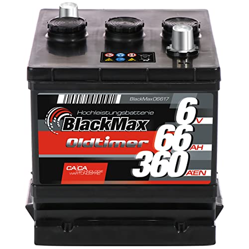 BlackMax06617 6V 66Ah 360A/EN gefüllt Oldtimer Batterie Starterbatterie PKW