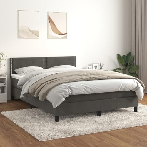 BAZZI Boxspringbett 140 x 190 mit Matratze Bett 140 x 190 mit matratze und lattenrost Polsterbett 140 x 190 Mit Matratze Bett Komplett Doppelbett Bett 140 x 190 Samt-Dunkelgrau-140 x 190 cm- 6