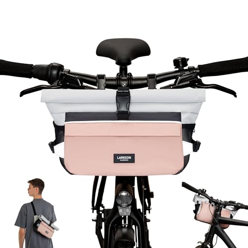 LARKSON Lenkertasche Fahrrad Rosa - Lasse - 2 in 1 Fahrradtasche & Umhängetasche - Bikepacking Tasche für Lenker Vorne mit Reflektion - Wasserabweisend