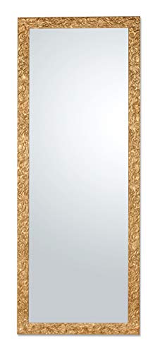 MO.WA Wandspiegel Lehnspiegel Klassisch Rahmen Deutschem Tannenholz Aussenmass cm. 55x145 Vertikal- und Quer Gold Antik. Hergestellt in der EU