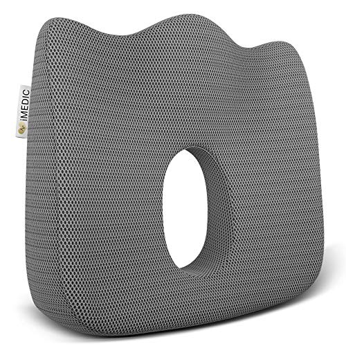 Medipaq - Luxuriöses orthopädisches Steißbein-Sitzkissen – zur Linderung von Ischias, Steißbein und Rückenschmerzen für jeden Sitz mit rutschfester Unterseite – (grau)