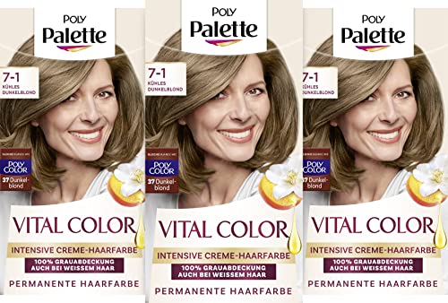 Poly Palette Vital Color Intensive Creme-Haarfarbe 7-1 Kühles Dunkelblond(3x115ml), natürlich-aussehende & langanhaltende Coloration, permanente Coloration für 100% Grauabdeckung auch bei weißem Haar