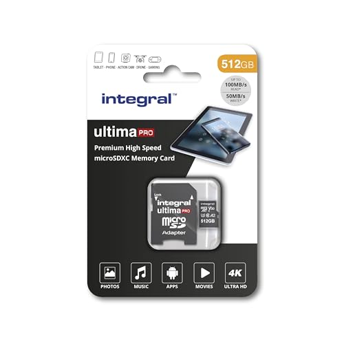 Integral Memory INMSDX512G-100/80V30 512 GB U3 Premium High Speed Micro SD Karte