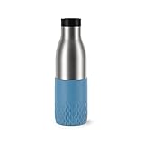 Emsa N31107 Bludrop Sleeve Trinkflasche | 0,5 Liter | 100 % dicht | Quick-Press Verschluss | Ergonomischer 360° Trinkgenuss |12h warm, 24h kühl | spülmaschinenfest | Edelstahl | Aqua-Blau
