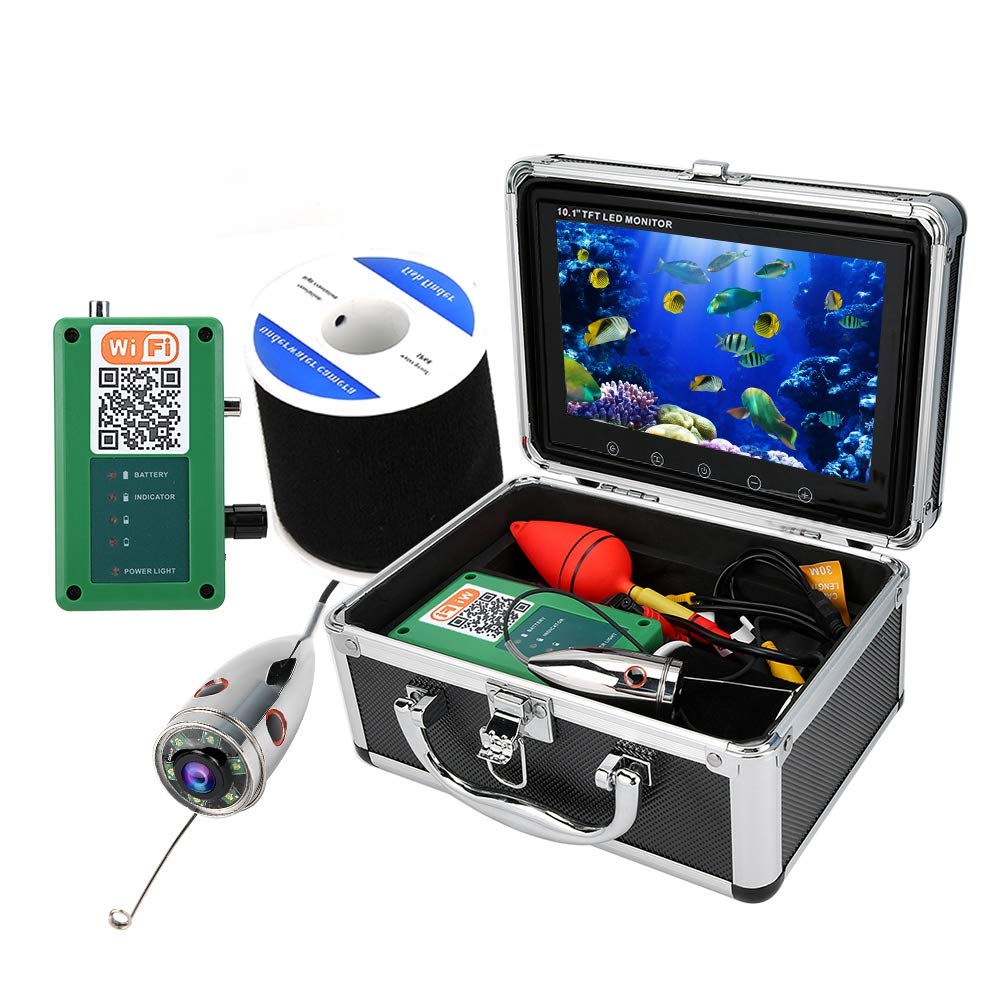 Tosuny Tragbare 10,1 Zoll LCD- Fischfinder HD 50M 1000TVL Fischkamera, IP68 Unterwasserkamera WiFi 164ft Video Cam, tragbare Unterwasserkamera für EIS/See Angeln/Tauchen.(EU)