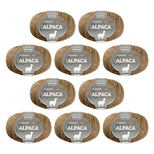 myboshi Alpaca-Wolle zum Häkeln/Stricken, temperaturregulierend, angenehm weich, für Damenoberbekleidung Braun (Ocker) 10 Knäuel