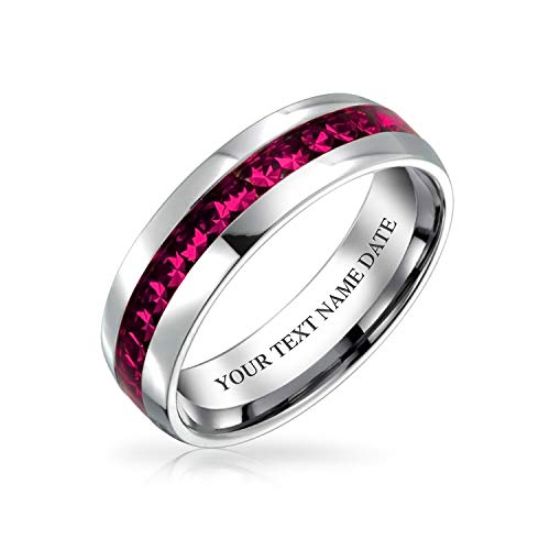 Personalisierte Oktober Geburt Monat Licht Rosa Farbe Kanal Einstellen Kristall Ewigkeit Band Ring Edelstahl Custom Graviert