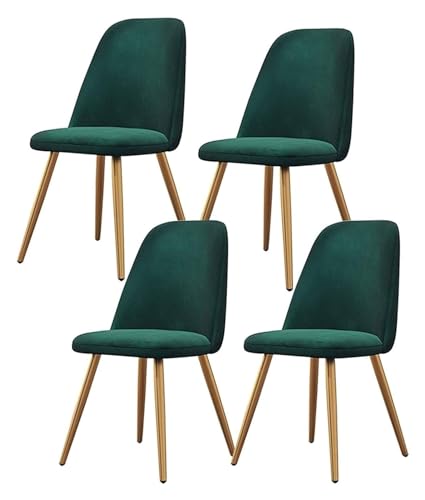 Stuhl-Set mit 4 Samt-Esszimmerstühlen, dicke Sitzpolsterung, Rückenlehne, starke goldene Metallbeine, Stuhl für Küche, Wohnzimmer, Lounge, Schlafzimmer, Stühle (Farbe: Grün)