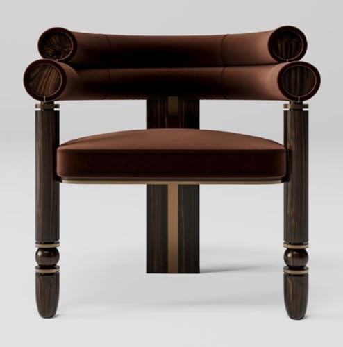 Casa Padrino Luxus Samt Esszimmer Stuhl mit Armlehnen Braun/Dunkelbraun/Messing 69 x 63 x H. 72 cm - Küchen Stuhl mit edlem Samtstoff - Esszimmer Möbel - Luxus Möbel