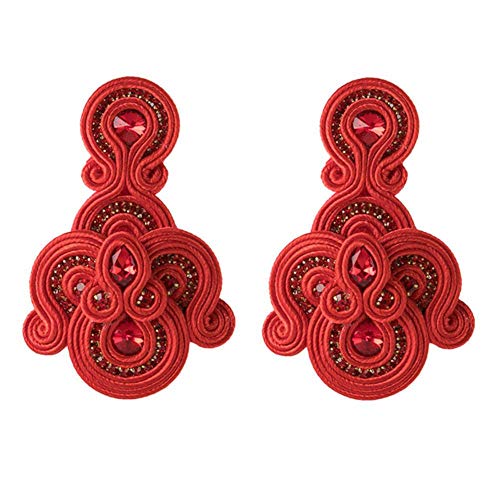 Leder Damen Ohrringe lange Quaste Schmuck Retro handgemachte große Anhänger Ohrringe Party National Wind Geschenk rot