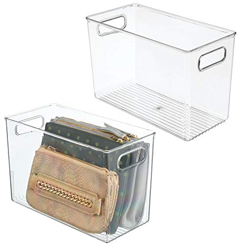 mDesign 2er-Set Aufbewahrungskiste mit integrierten Griffen – praktische Box zur vielseitigen Verwendung – ideal zur Kleideraufbewahrung, für Schuhe, Spielzeug etc. – durchsichtig