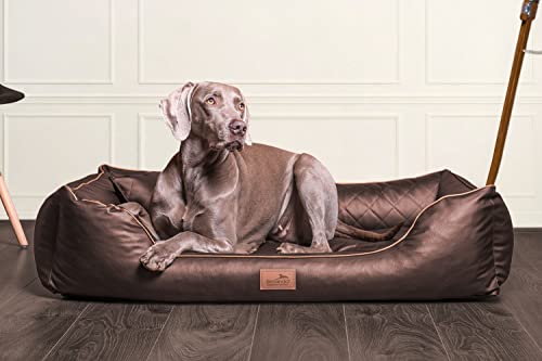 tierlando® Orthopädisches Hundebett Louis | Gestepptes Kunstleder KARO | Anti-Haar (LS4 100 cm, 01 | Braun)