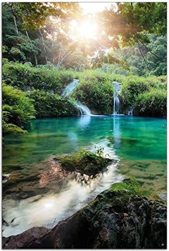 Wallario Garten-Poster Outdoor-Poster - Türkisgrüner See im Nationalpark in Guatemala in Premiumqualität, Größe: 61 x 91,5 cm, für den Außeneinsatz geeignet