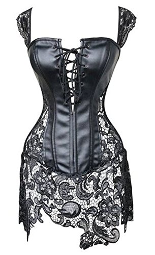 KUOSE Damen Burleske Faux Leder Corsagenkleid Korsett Corsage Übergrößen S-6XL