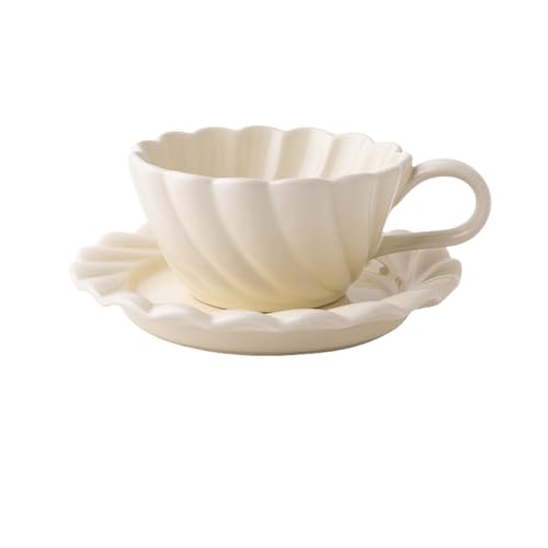 VEGIONES Becher Keramik Kaffeetasse Kaffeetasse Tee Tasse Und Untertassen -Set Für Kaffee -Tee -Schokoladensaft Geeignet-Weiß