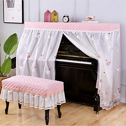 ELR Volle Klavierabdeckung mit Blumen-Spitze, für vertikale Universal-Klavier, mit Klavierhocker, Bank-Abdeckung (XL: 155 x 40 x 130 cm) + einzelner Hocker-Bezug, rosa)
