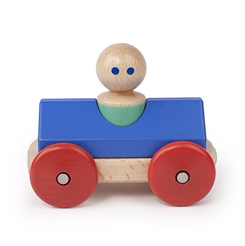 Tegu 5700652 Baby, magnetisches Spielauto, Holzspielzeug, Magnetic Racer rot-blau, 3 Teile
