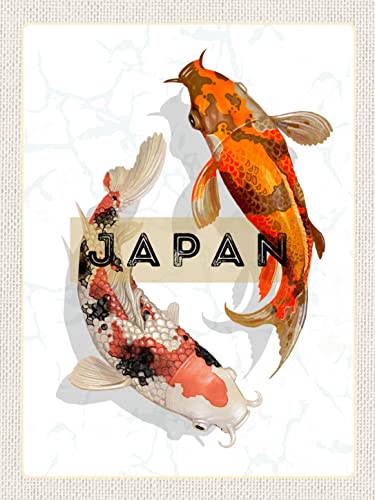 Ontrada Blechschild 30x40cm gewölbt Japan Koi Fische AsienKunst Deko Geschenk Schild